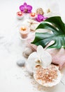Natural spa ingredients with orchid flowers Royalty Free Stock Photo