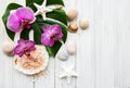 Natural spa ingredients with orchid flowers Royalty Free Stock Photo