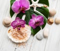 Natural spa ingredients with orchid flowers Royalty Free Stock Photo