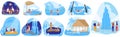Natural spa resorts vector illustration set, cartoon flat hot springs collection with people tourists enjoy nature spa