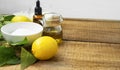 Natural spa skincare with organic salt and herbs, lemon, olive o Royalty Free Stock Photo