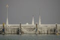 Pier covered with icicles at Konstanz harbor, Lake Constance, Germany