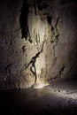 Natural speleothem stalactites and stalagmites in Nizhneshakuranskaya cave