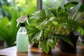 natural spider repellent spray on a houseplants leaves