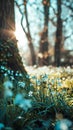 Natural spring vertical background with delicate snowdrop flowers on sunny forest glade Royalty Free Stock Photo