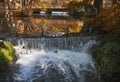 Natural Spring Waterfall with autumn forest Royalty Free Stock Photo