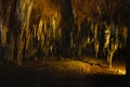 natural stalagmite or stalactite with natural sunlight in dark cave