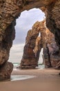 Natural stone archs on Playa de Las Catedrales, Spain Royalty Free Stock Photo