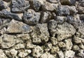 Natural stone background. Rustic old wall wallpaper. Rough grey stone bricks design. Royalty Free Stock Photo