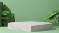 Natural Stone and Concrete Podium in a Natural Green Background for an Empty Showcase for Packaging Product Presentation