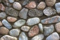 Natural stone wall of round stone, front and back background blurred with bokeh effect Royalty Free Stock Photo