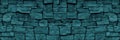Natural stone wall teal color wide texture. Dark turquoise rough rock masonry widescreen background