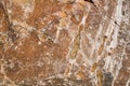 Natural stony grunge rufous background with crack and white spots.