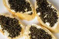Natural sturgeon black caviar sandwiches, luxury seafood delicacy Royalty Free Stock Photo