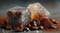Natural Sugar Cubes with Coffee Beans on a Rustic Background Royalty Free Stock Photo