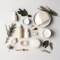 Natural Surroundings Skincare Product Set: Unlabeled and Logo-free. Marketing Mockup Created by Generative AI