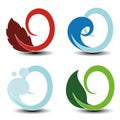 Natural symbols - fire, air, water, earth - nature circular elements with flame, bubble air, wave water and leaf Royalty Free Stock Photo