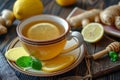 Natural tea with honey, lemon and ginger for health Royalty Free Stock Photo