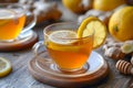 Natural tea with honey, lemon and ginger for health Royalty Free Stock Photo