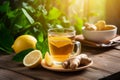 Natural tea with honey, lemon and ginger for health Royalty Free Stock Photo