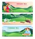 Natural Tea Production Horizontal Banners Royalty Free Stock Photo