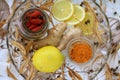 Natural treatment. Lemon,ginger,linden, turmeric