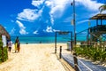 Natural tropical mexican caribbean beach entrance Playa del Carmen Mexico Royalty Free Stock Photo