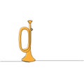 Natural trumpet one line color art. Continuous line drawing of musical, classical, trumpet, classic, audio, melody