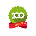 100 natural vector green and red label, stamp or rubber isolated, 100 percent natural sticker or logo symbol design