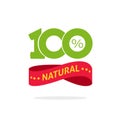 100 natural vector green and red label, stamp or rubber isolated, 100 percent natural sticker or logo symbol design Royalty Free Stock Photo