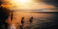 Natural view of the beach in the afternoon. Sunset on the beach and Silhouettes of people in nature dusk. Royalty Free Stock Photo