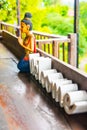 Thai Wooden Doll on The Table Royalty Free Stock Photo