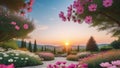 Natural view cosmos and sunset on garden background