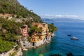 Natural view of the Ligurian coast near the famous city of Portofino in Italy. House overlooking the sea Royalty Free Stock Photo