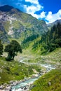 Natural view of small river flowing in valley of Himalaya Royalty Free Stock Photo