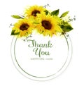 Natural vintage greeting card with watercolor sunflowers. Royalty Free Stock Photo