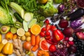 Natural vitamins and antioxidants food rainbow top view. Royalty Free Stock Photo