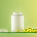 Natural Vitamins or supplements on green gradient background