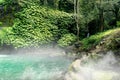 Natural Volcanic Blue Hot Spring Water with Blur Boulder in Front Royalty Free Stock Photo