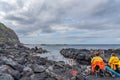 Natural volcanic rocks near Ponta da Ferraria, Sao Miguel island, Azores