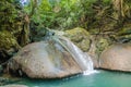 Natural water fall slider in erawan waterfall natiaonal park kanchanaburi Royalty Free Stock Photo