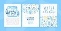 Natural Water Hand Drawn Design with Pure Fresh Drop and Bottle Vector Vertical Template