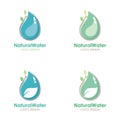 Natural Water logo design with water drop and leaf illustration Royalty Free Stock Photo
