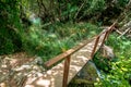 Natural waterfall and lake in Polilimnio area in Greece. Royalty Free Stock Photo