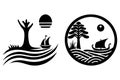 Natural wave with boat, tree and sun Logo design Royalty Free Stock Photo