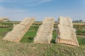 Natural way to dry out Vietnamese rice vermicelli drying in the sunlight on bamboo fences Royalty Free Stock Photo