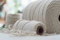 Natural White Macrame Cord on Soft White Background Royalty Free Stock Photo