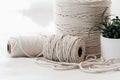 Natural White Macrame Cord on Soft White Background Royalty Free Stock Photo