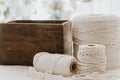 Natural White Macrame Cord on Soft White Background Royalty Free Stock Photo