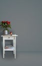 Natural White Table and Red Flower Pot in Living Room Indoor Wallpaper Photography background Royalty Free Stock Photo